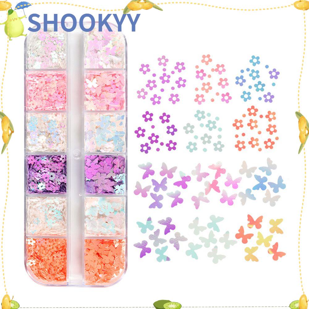 Chooky Payet Glitter Kupu-Kupu 3D 12 Warna Campur Untuk Dekorasi Nail Art DIY Butterfly