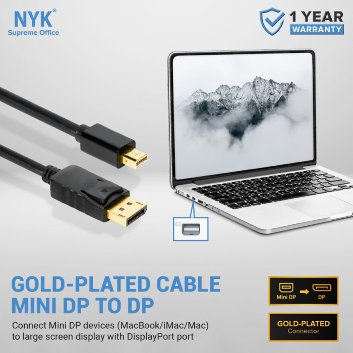 Kabel Mini Display Port to Display Port NYK Cable Gold Plate 4K