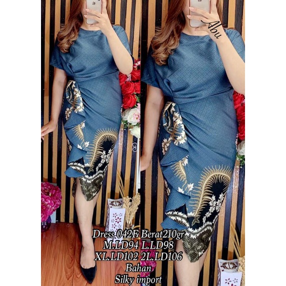 0422 FF FYR MIDI DRESS BATIK SILK PRADA DRESS PESTA NATAL KE GEREJA FORMAL