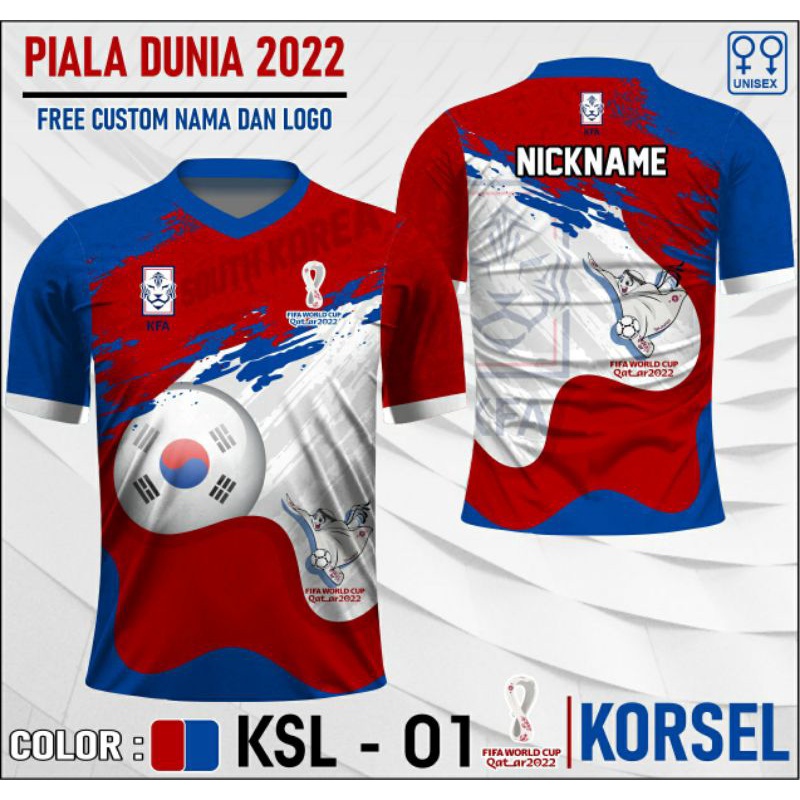 Jersey bola piala dunia Qatar 2022 fans Korea lengan pendek