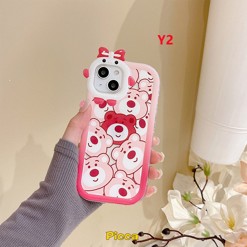 Realme C33 C30 C25Y 9 9Pro+C21Y C31 8 8Pro 7 8i C25 C12 C15 C35 C3 C11 C25s C21 C2 C1 C17 5 7i 6i 9i 5s 5 Lovely Strawberry Bear Manyo 3D Bow-knot Little Monster Lens Sarung