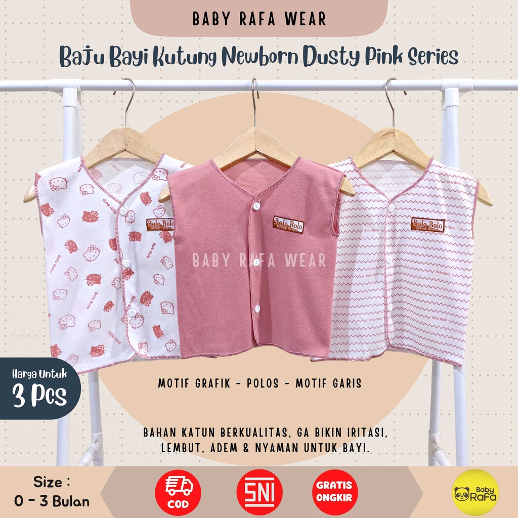 Serian Dusty - 3 pcs Baju Bayi Kutung Bayi Baru Lahir 0 sd 3 Bulan Pink Dusty Series merk SNI Bolo - Bolo