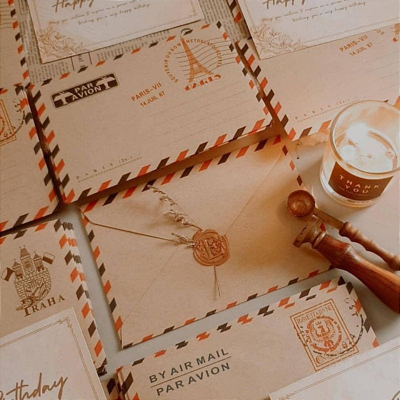 

[ , ] Amplop Vintage Mini Gaya Retro Aesthetic Motif Air Mail Paris