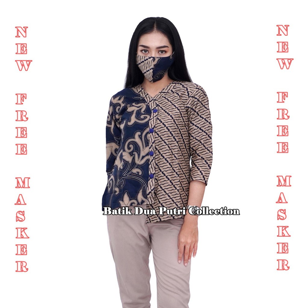 Batik Wanita Atasan Blouse Motif Kangkung Warna NAVI 2 varian