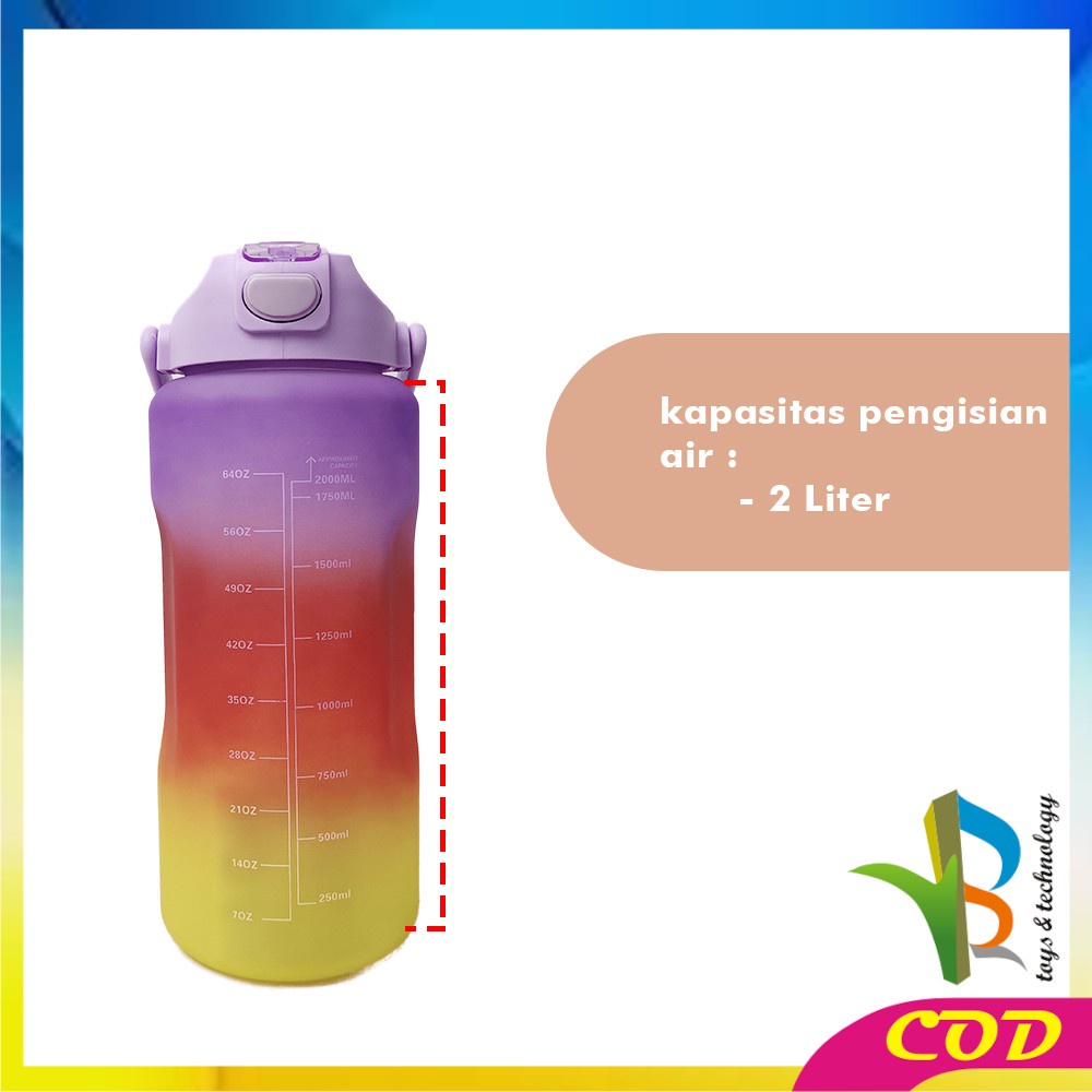 RB-C581 Botol Minum Tumbler 2Liter Gradasi Viral / Botol Air Motivasi Thumbler Pelangi Botol Penanda Waktu BPA Free