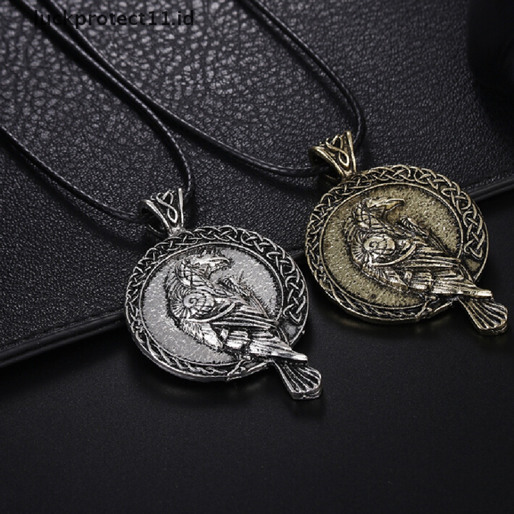 Kalung Liontin Burung Gagak Hitam Gaya Nordic Untuk Pria Dan Wanita