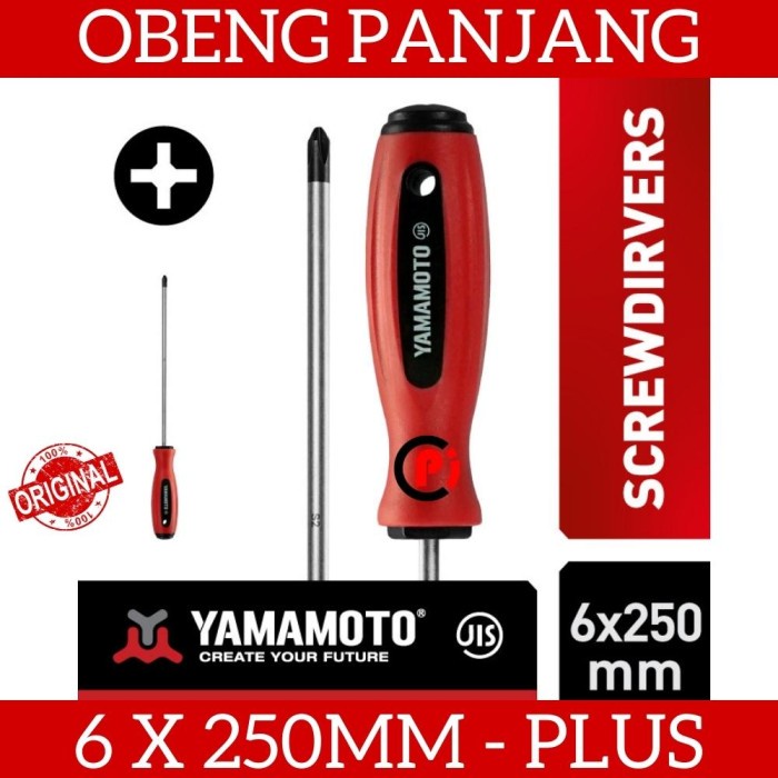 YAMAMOTO Obeng PH2 Model Panjang 6 x 250mm 25cm Mata Bunga Plus Magnet