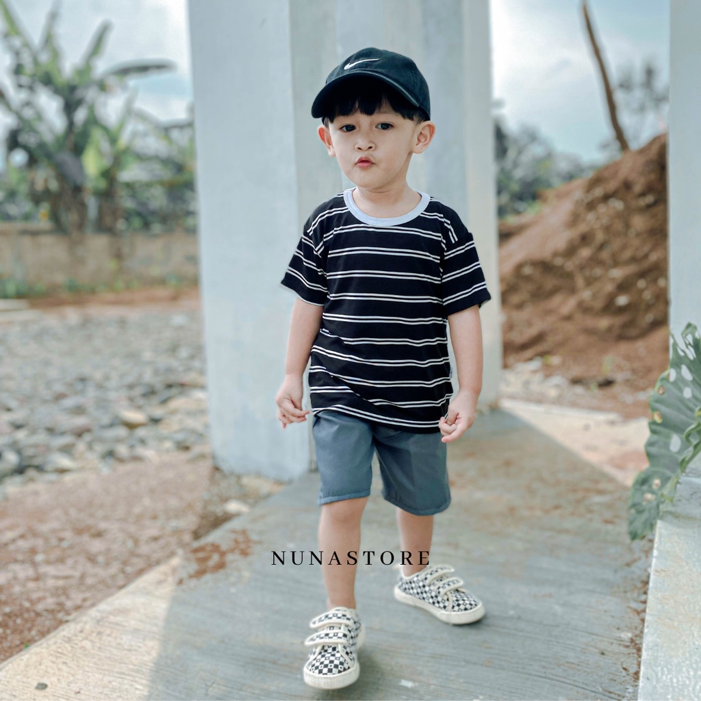 Nuna Store baju anak laki laki / Setelan Baju bayi dan anak cowo/laki-laki usia 0 Bulan - 2 tahun Motif  Salur Twill