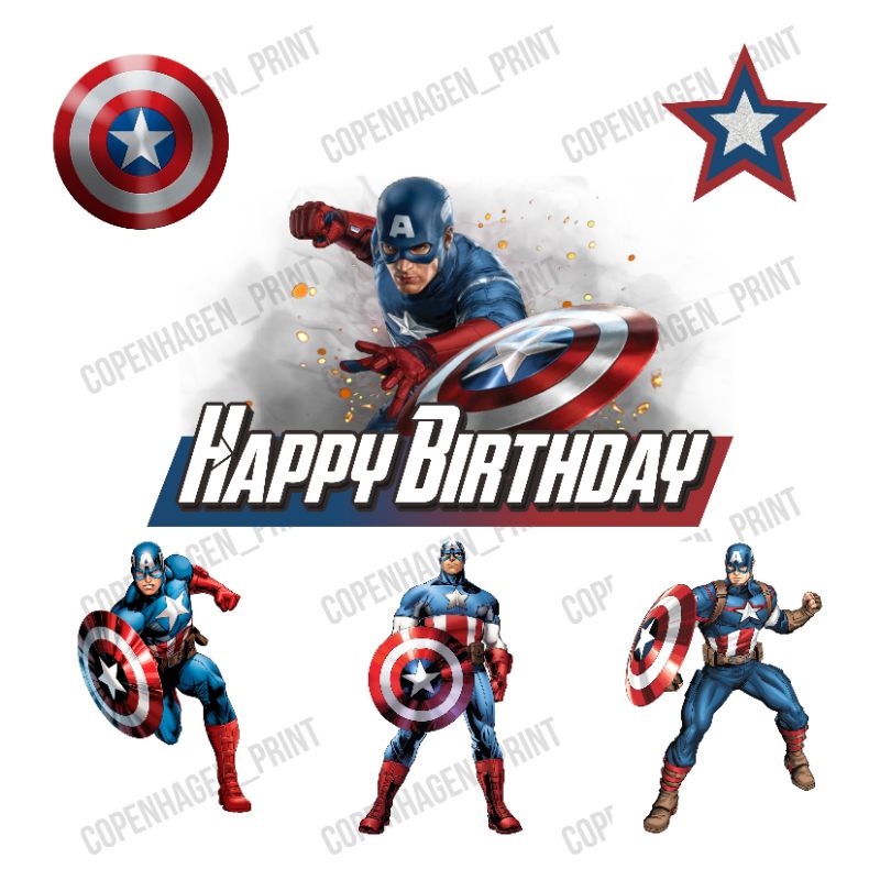 Topper Kertas CAPTAIN AMERICA Kartun Kue Ulang Tahun / Birthday Cake / hiasan kue/ tusuk kue | bebas