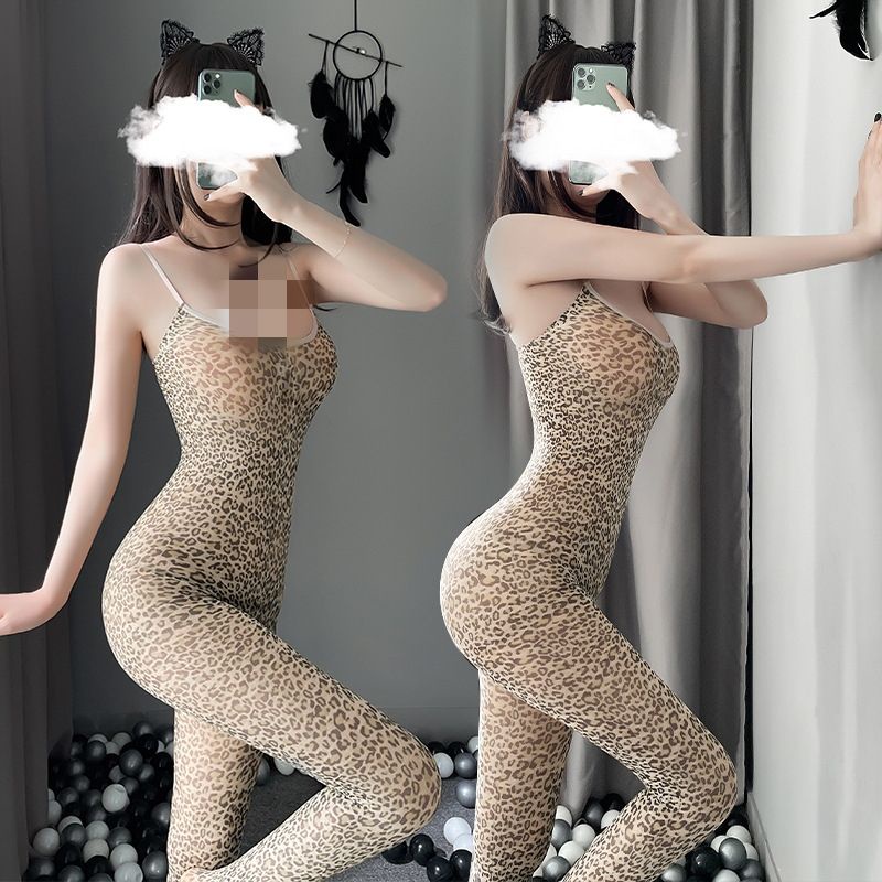 Net Stocking Body Suit Sexy Jaring Motif Leopard Macan Tali Bahu