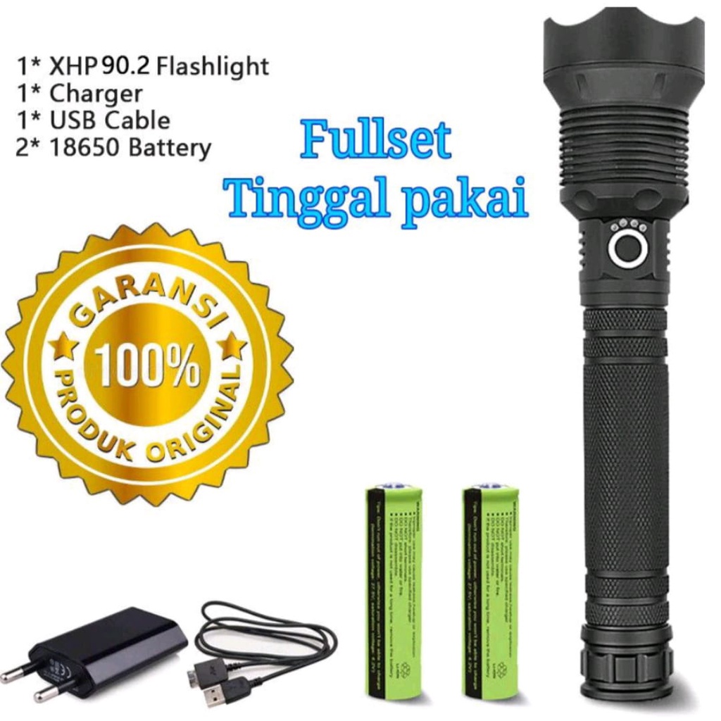 Senter Led Super Terang XHP Original 90.000 Lumens Rechargeable - Senter Xhp