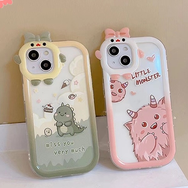 Casing Dinosaurus Monster Kecil Redmi 9T 10C A1 A1+910 10A 9A 9C NF Redmi Note8 9 10 11 11S 10s 10s 10 11 Pro Max PO CO X3 M3 MI 11Lite 3D Bow Monster Lens Soft TPU Glossy Sarung Cover Sarung