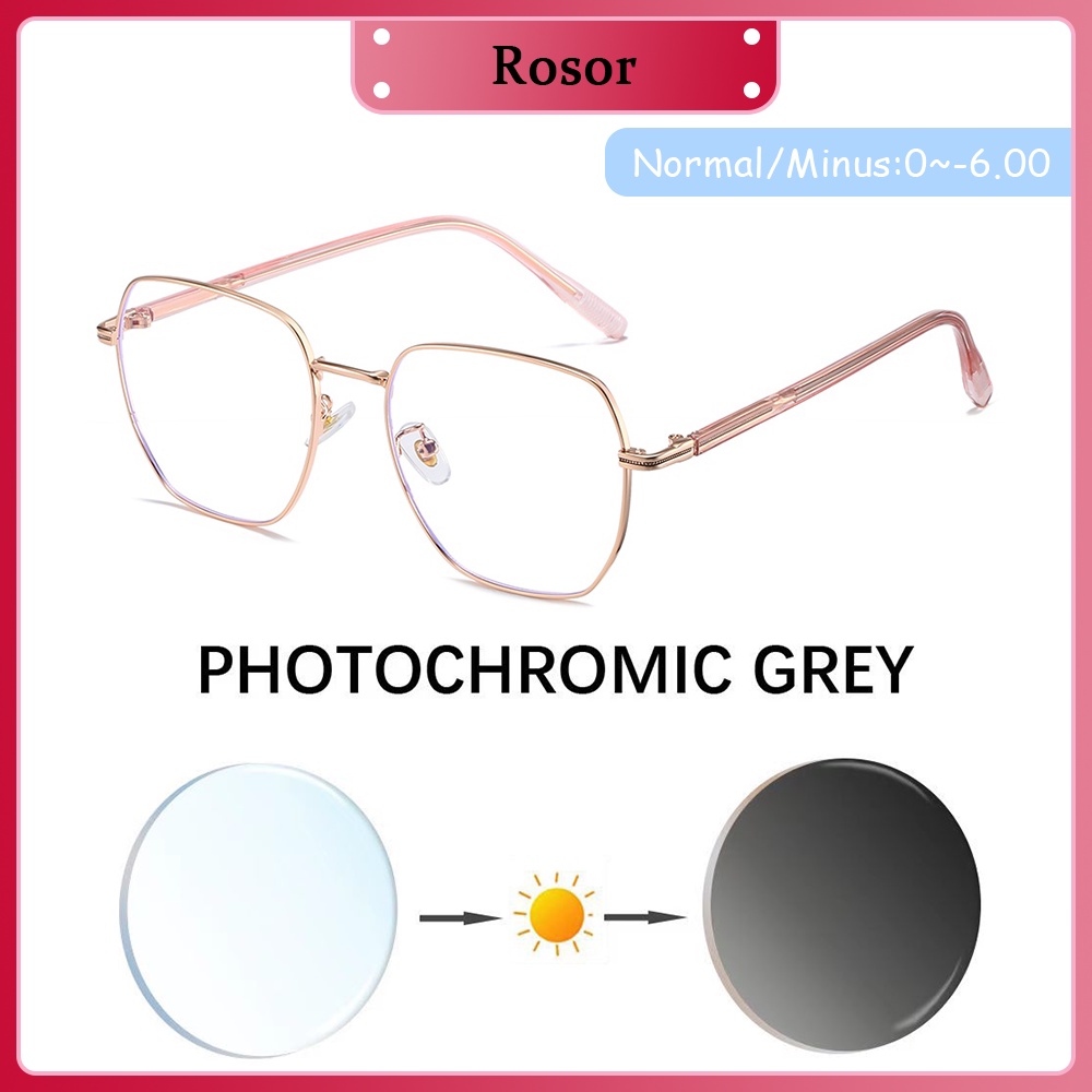 Kacamata Photocromic Minus -1/-1.5/-2/-2.5/-3/-3.5/-4/-4.5/-5/-5.5/-6 Wanita Pria Cowok Retro Style 