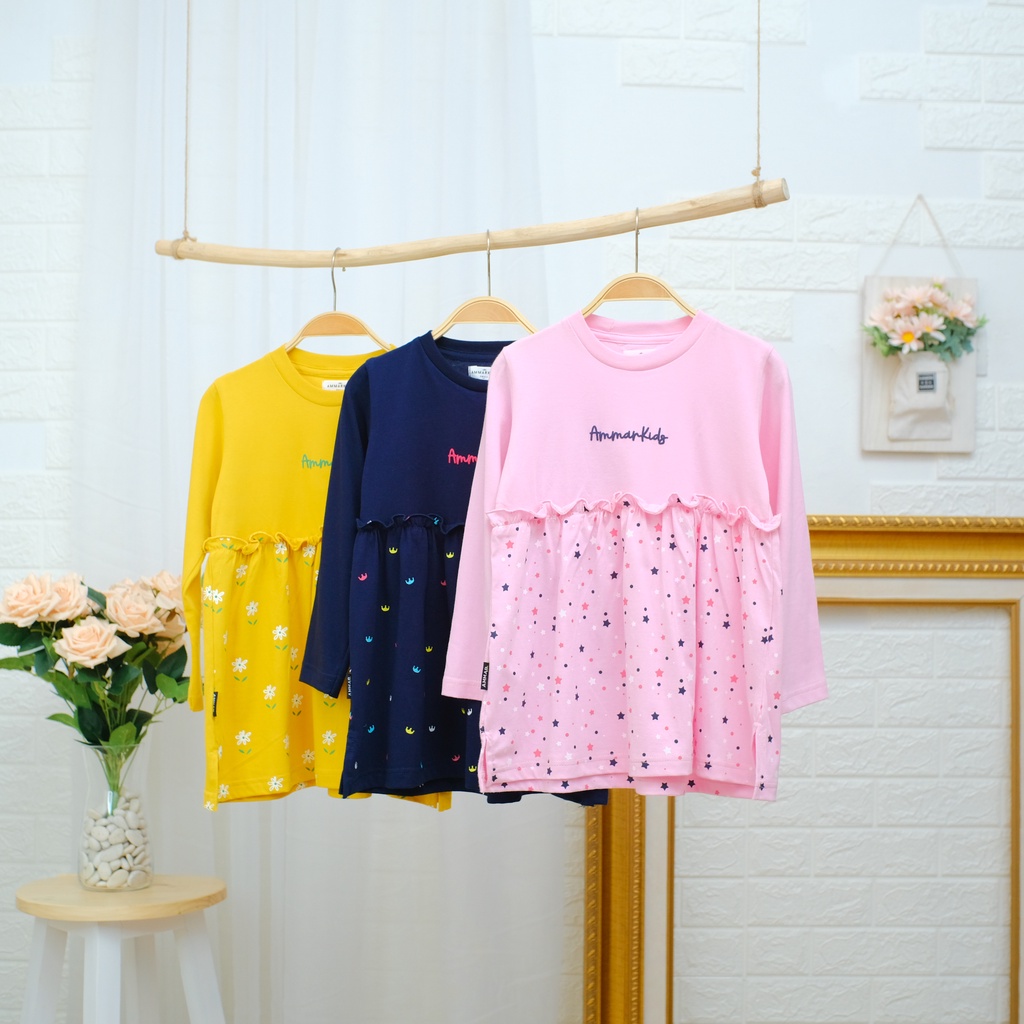 Baju Atasan Anak Perempuan Tangan Panjang Tunik Kaos DAILY CHIC TUNIC Motive Collection Brand Ammar Kids Baju Outfit Harian Simpel dan Lucu Untuk Usia 3 - 12 Tahun