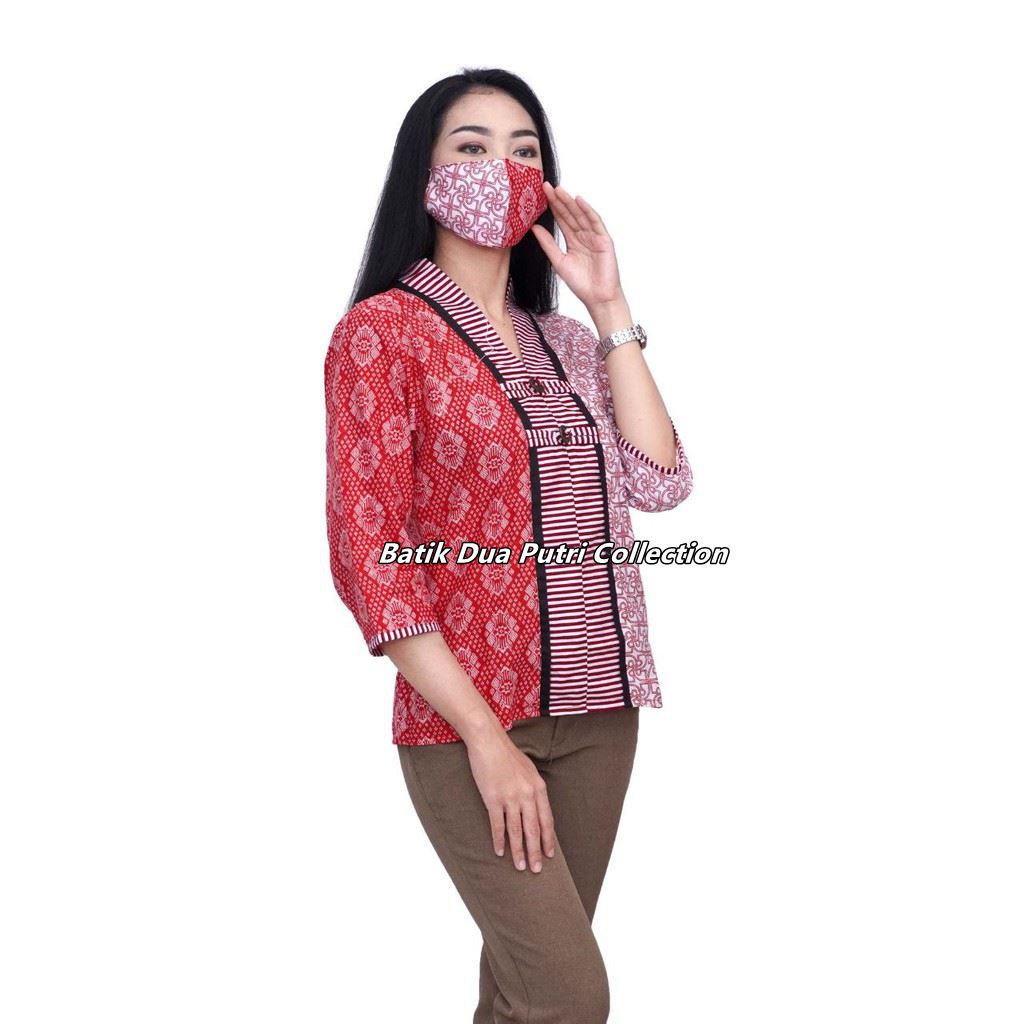 Boluse Batik WAnita - Atasan Batik - Blus Batik - Warna Merah Putih - Batik Wanita -S-M-L-XL-XXL-3L-4L-5L