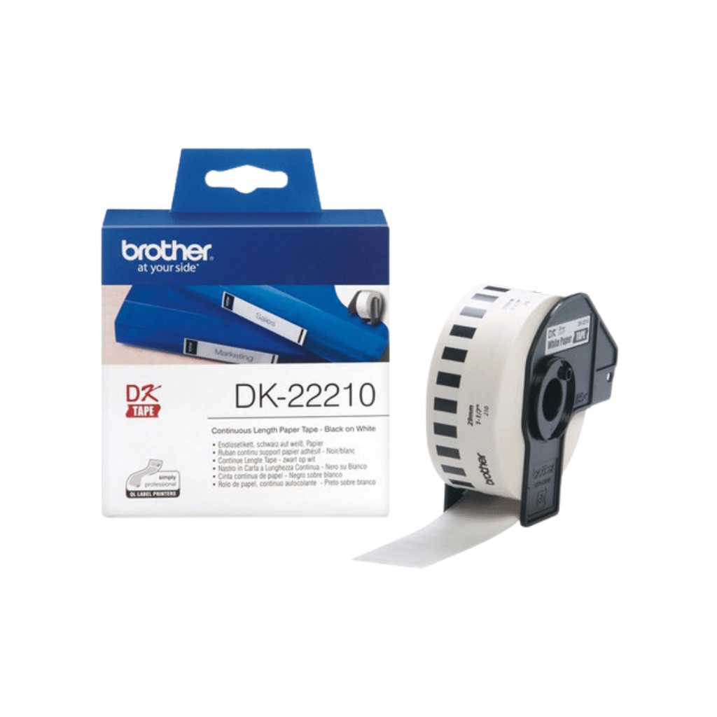 

BROTHER DK-22210 CONTINUOUS PAPER LABEL ROLL, BLACK ON WHITE, 29MM (30.48M) DK 22210
