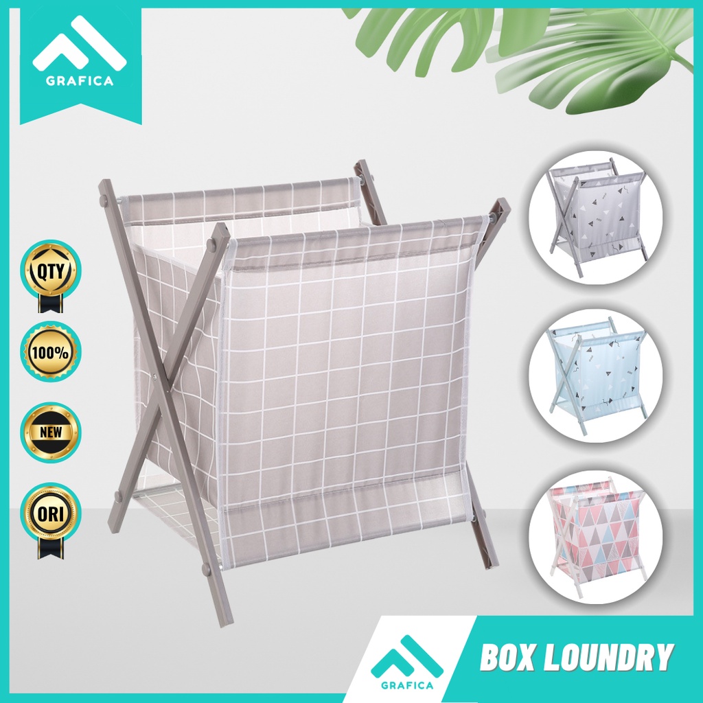 KERANJANG TEMPAT BOX BAJU LAUNDRY PAKAIAN KOTOR BAJU KOTOR LIPAT KOTAK MOTIF GANTUNG DINDING WADAH C