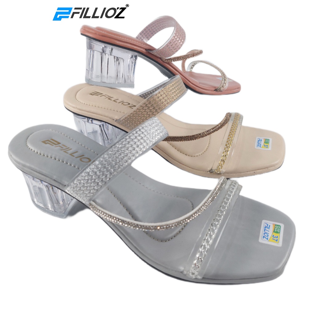 Fillioz Emma Sandal Heels Wanita Hak Kaca 5 cm Full Party Gliter Glamor