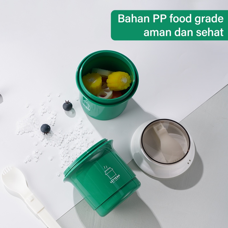 Letyeah &amp; Anantagt 550ml Cangkir Sup Portabel Tempat Sup Anti Tumpah Hijau Soup cup BPA Free Mangkuk Sup Dengan Sendok