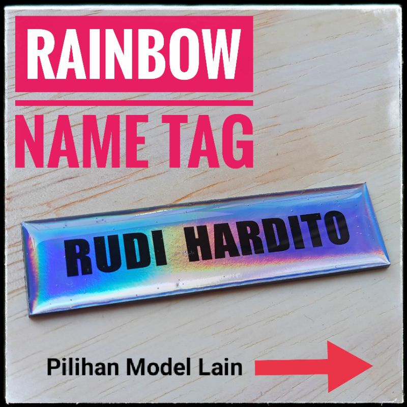 Name Tag Model Pelangi, Rainbow Peniti &amp; Magnet