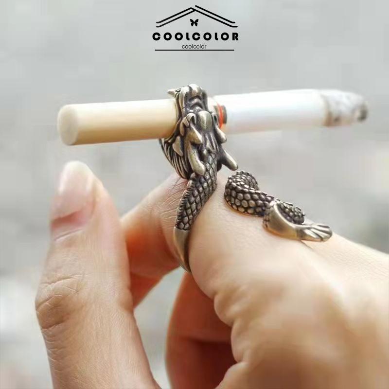 COD❤️Cincin Naga Pria Keren Emas Creative Retro Style Dragon Design Ring Holder For Gift- cl