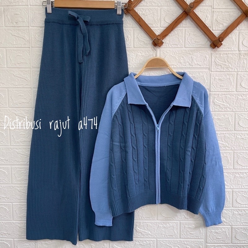 SERBA DENIM ONESET SWEATER CARDIGAN RAJUT SETELAN CELANA KULOT RAJUT