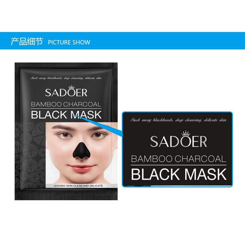 SADOER BLACK MASK MASKER KOMEDO Peel Off Mask / Charcoal actived Carbon / Masker Komedo Hidung dan Wajah Import