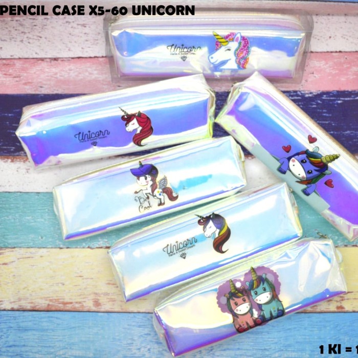 

Pencil case kotak mika sleting metalik motif unicorn satuan ols76