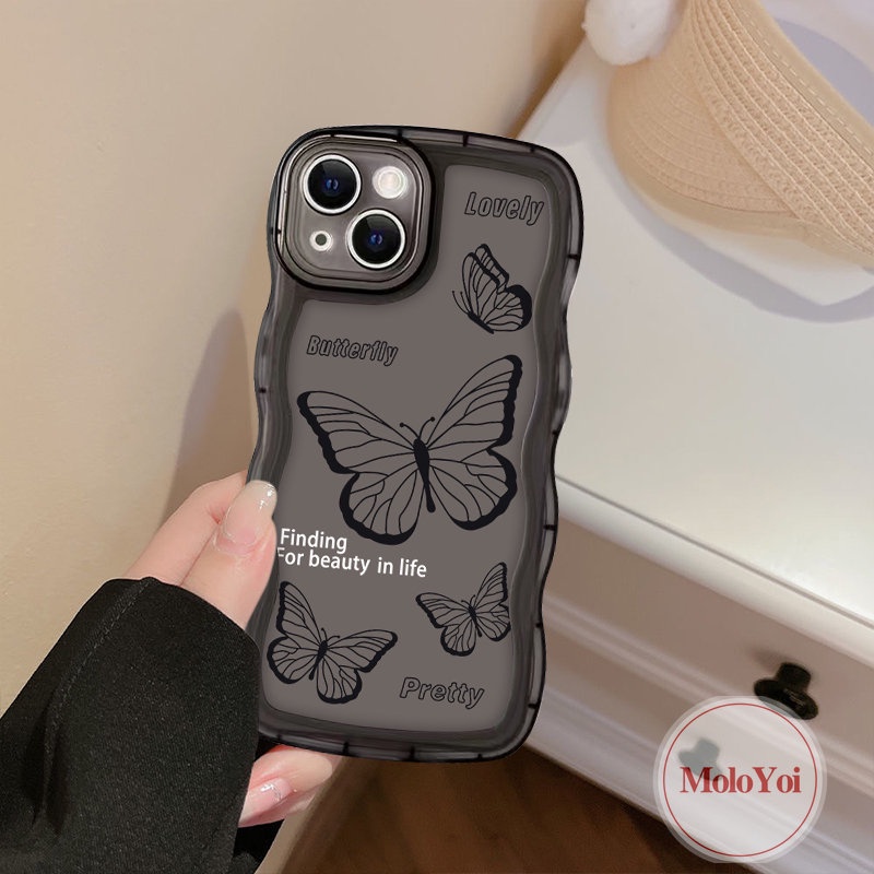 Soft Case Tpu Motif Kupu-Kupu Hitam Retro Untuk iPhone 11 7Plus 12 13 14 Pro Max XR 6s 6 8 7 14 Plus X XS Max SE 2020