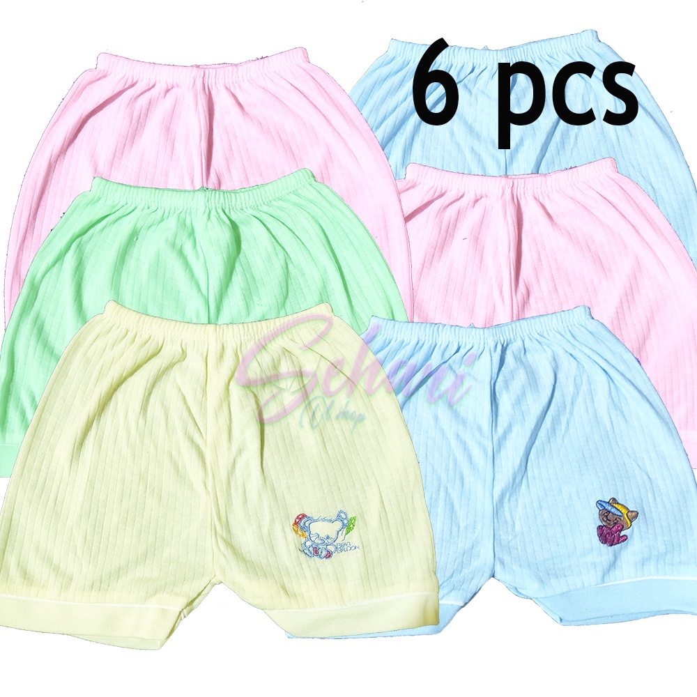 6 pcs- CELANA PENDEK  NEWBORN - 3 BULAN MOTIF KARTUN LUCU