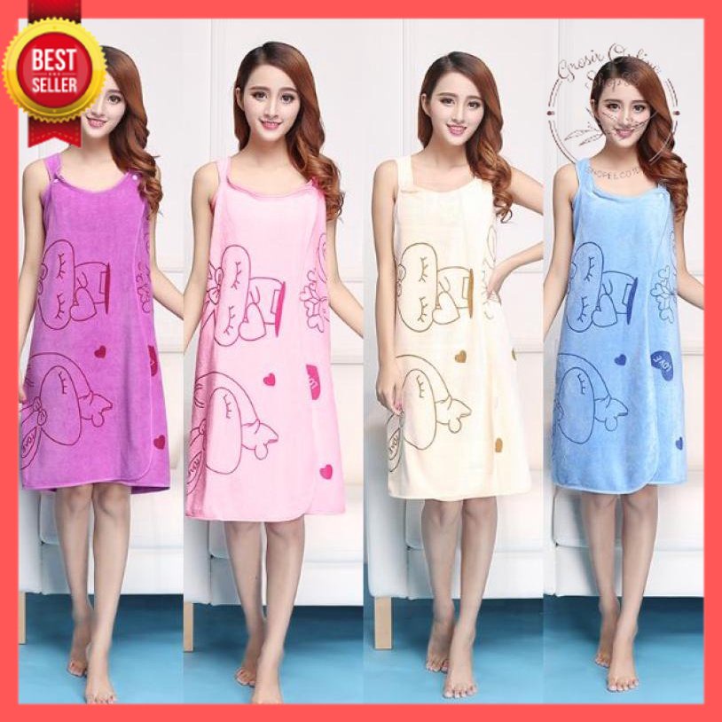 GOS -E203-  Handuk Baju Wearable Bath Towel Rabbit - Handuk Mandi Kimono Motif Kelinci - Handuk Kimono Import