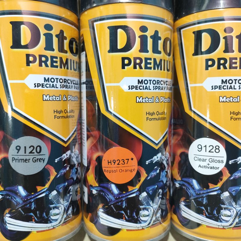 Pilok Cat Diton Premium Paket Lengkap 3 Kaleng Repsol Orange 9237 Repsol Oren Primer Grey 9120 Clear Gloss 9128 400cc Pilox Paketan Cat Semprot Special Spray Paint