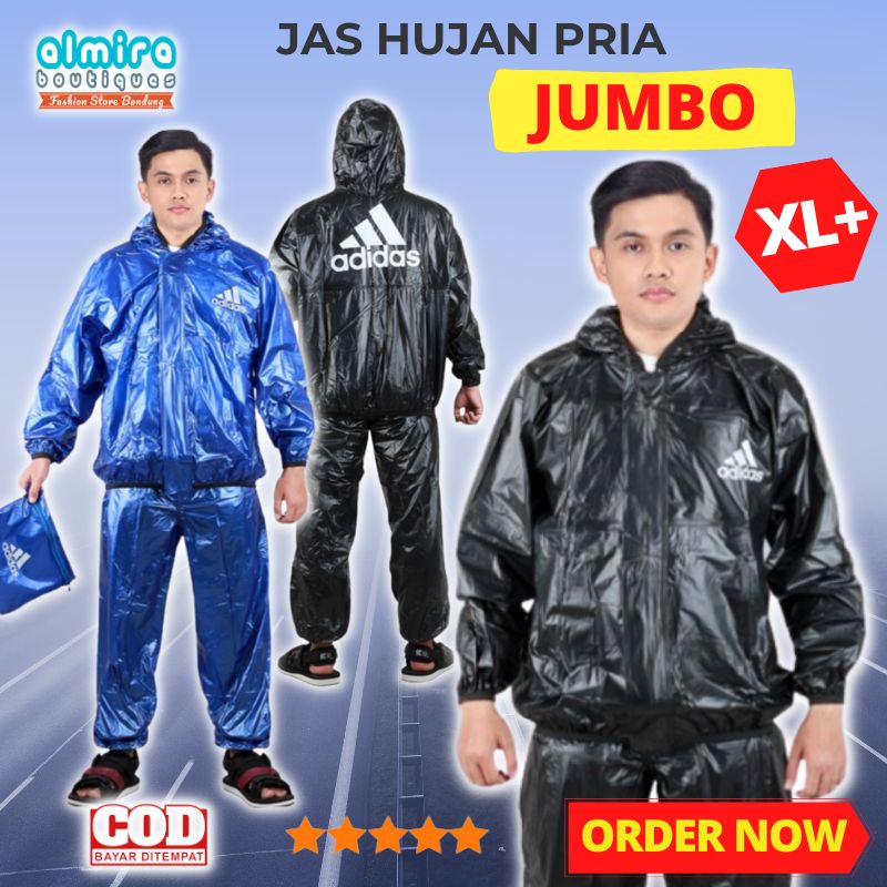 Jas Hujan Pria Jumbo - Setelan Jas Hujan Baju Celana Dewasa Big Size Ukuran Besar Adidas
