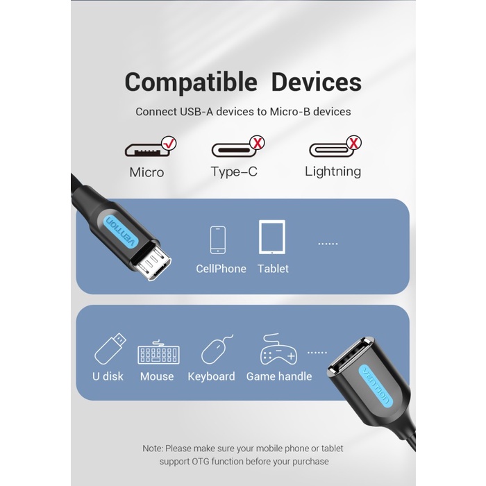 Kabel USB Micro Male to USB-A Female Adapter OTG Vention CCUBB