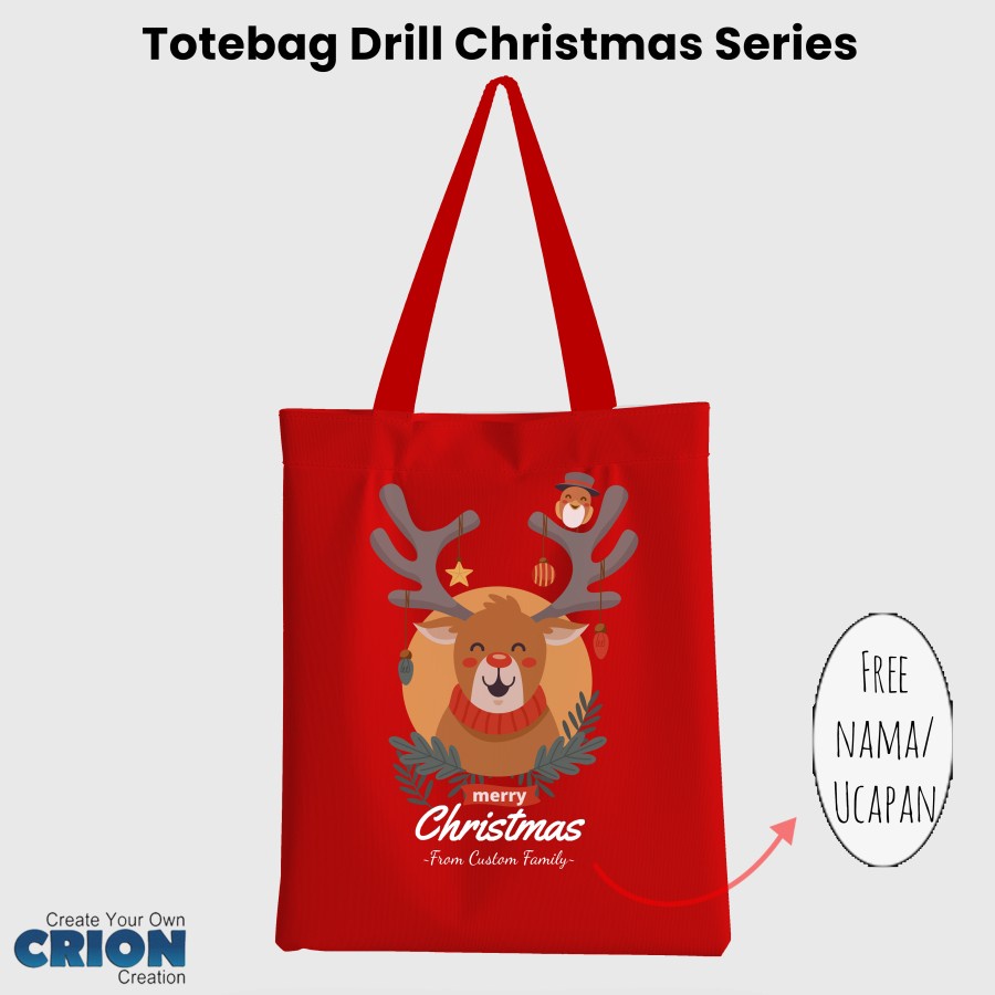 Totebag Christmas Natal Bisa Custom Tulisan/Ucapan untuk hampers crion