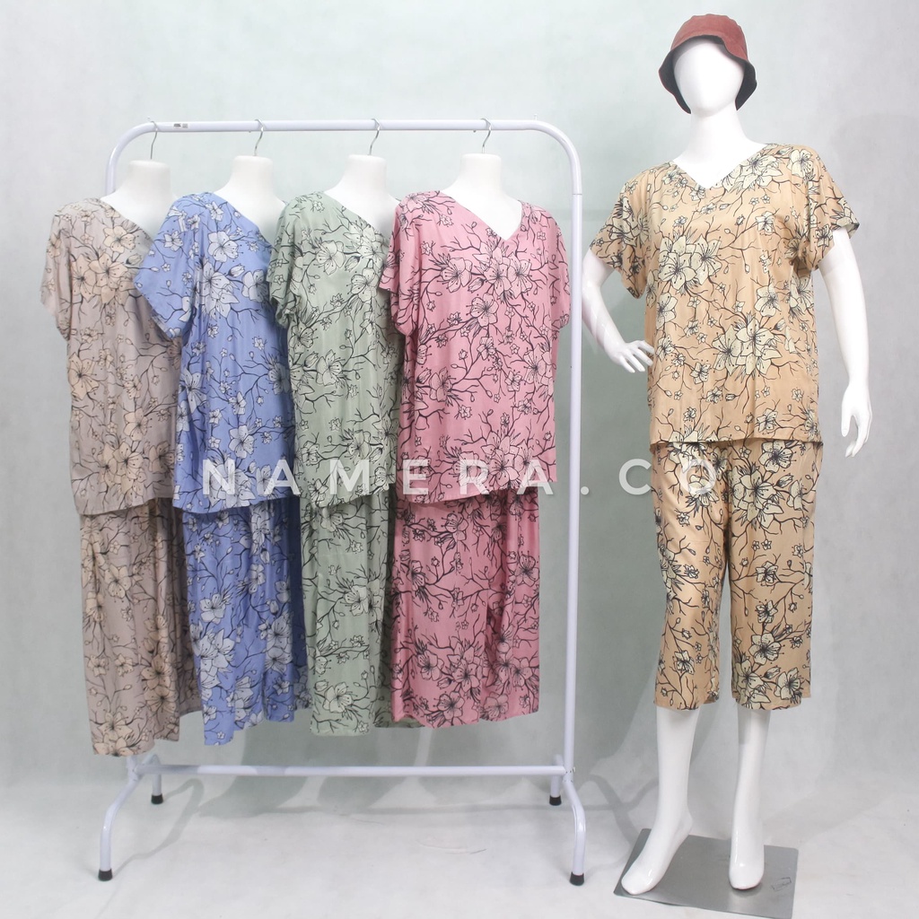 One Set Wanita | Piyama Vneck Celana 7/8 | Setelan Baju Wanita | Baju Tidur Wanita