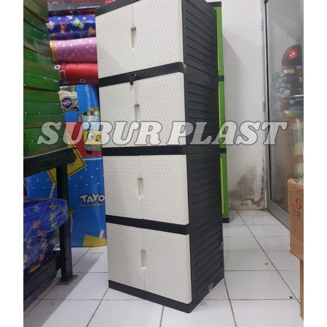 

new lemari plastik lemari pakaian putih-hitam KUNCI stock ready