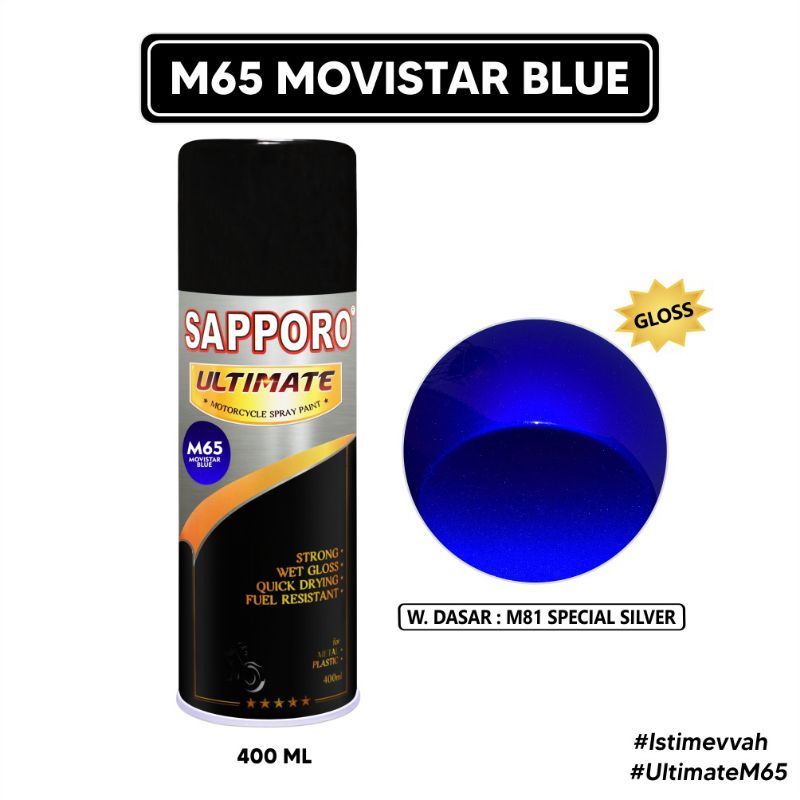 SAPPORO ULTIMATE M65 MOVISTAR BLUE CAT SEMPROT SPRAY PAINT WARNA BIRU YAMAHA METALIK saporo tahan be
