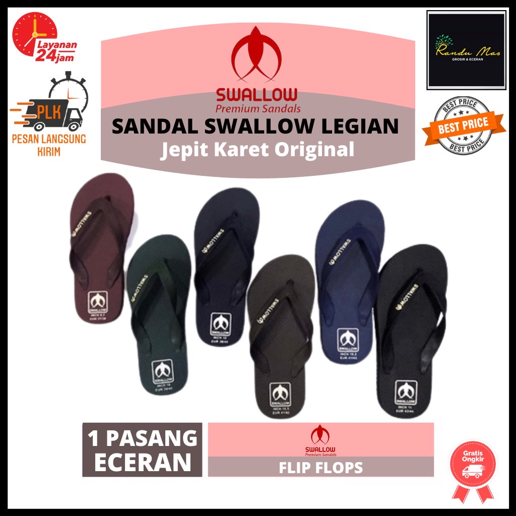 Sendal Jepit Swallow Legian Ukuran Dewasa Sandal Japit Cowok Pria Swalow Aksen Warna Polos Original