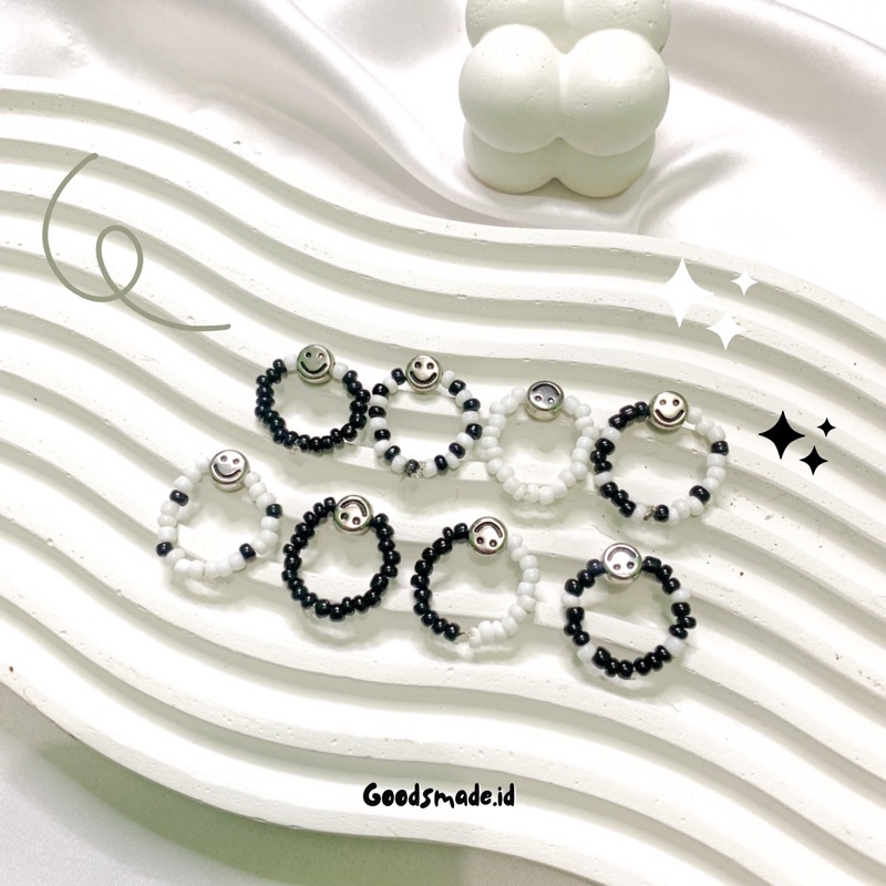 Cincin Manik Smile Silver Monochrome/Beads ring korea