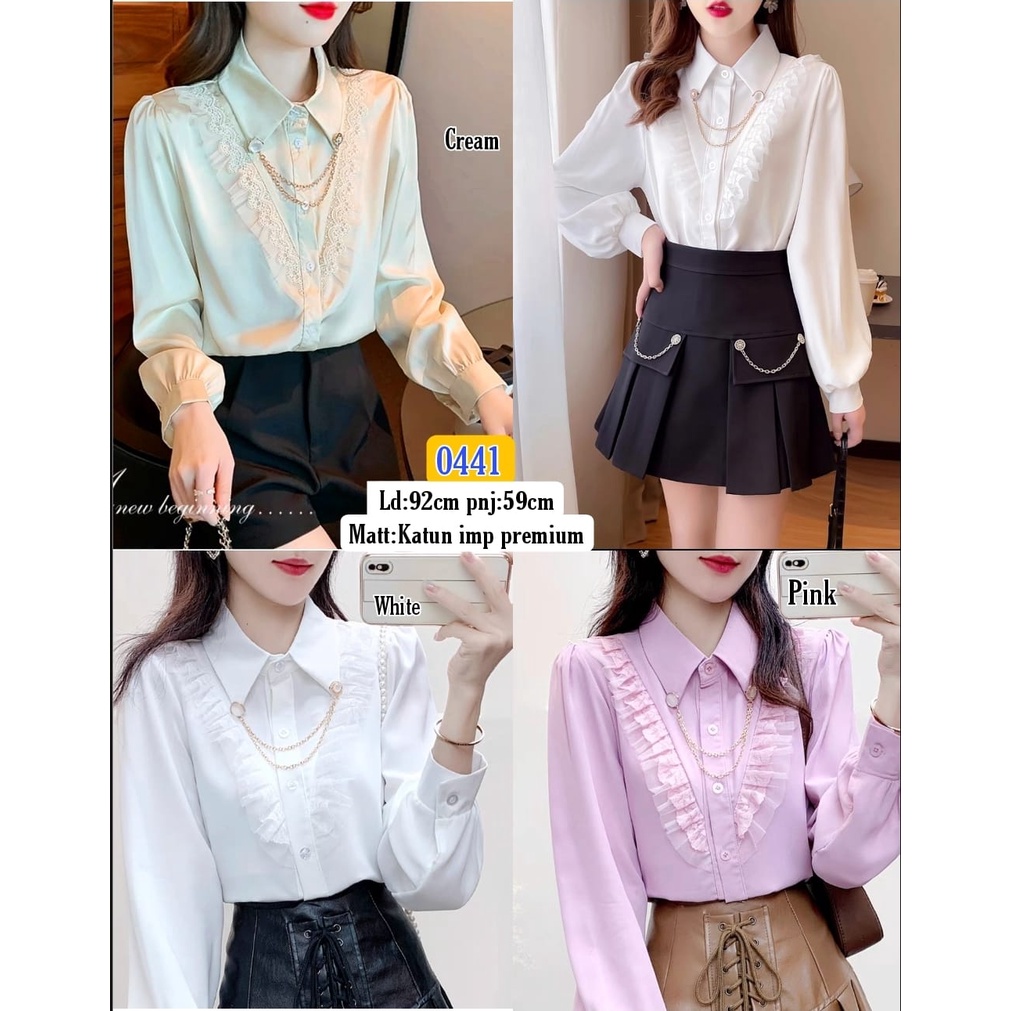 KEMEJA PANJANG KOMBI RENDA KRAH 0441/ ATASAN WANITA IMPORT / OOTD BAJU KOREA STYLE MURAH KEKINIAN