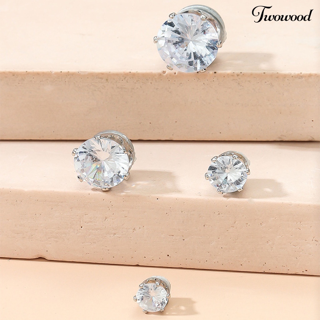 4 Pcs Anting Klip Telinga Bentuk Bulat Bahan Cubic Zirconia Gaya Korea