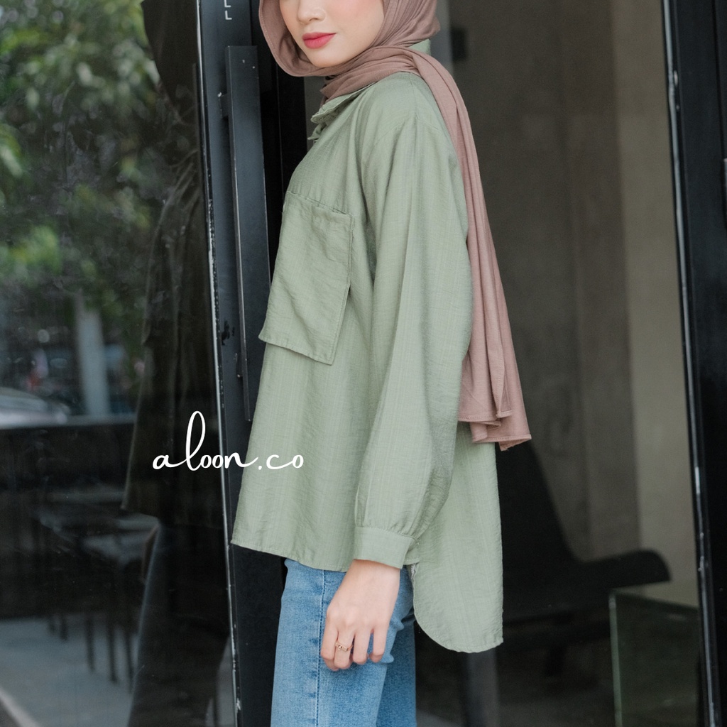 Gwen Kemeja Oversize Linen Pocket – Atasan Kemeja Wanita Shirt Linen Oversize