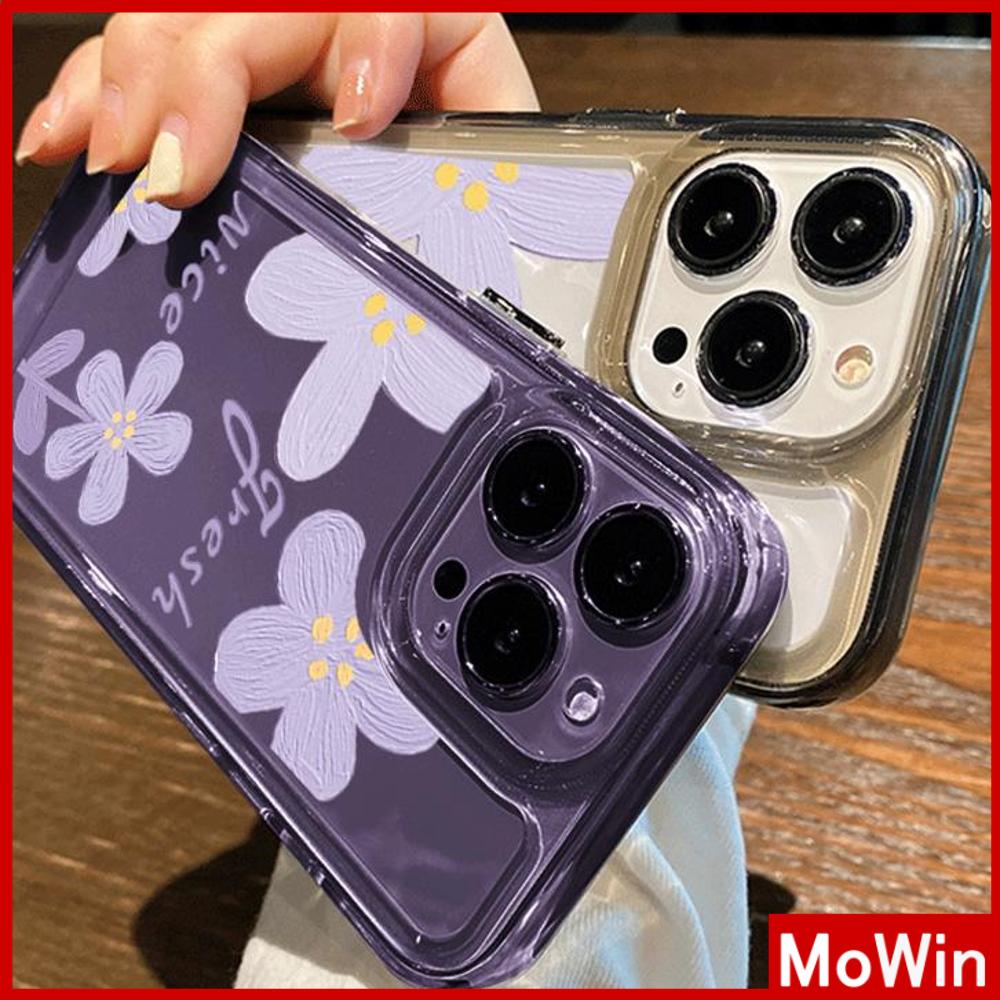 For iPhone 14 Pro Max iPhone Case Acrylic Hard Case HD Clear Case Plating Button Shockproof Purple Flower Black Compatible For iPhone 13 Pro max 12 Pro Max 11 xr 7plus 6splus