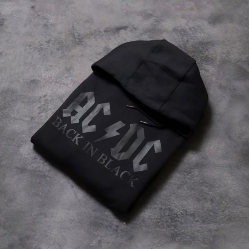 [ BISA COD ] HOODIE ACDC BACK IN BLACK PREMIUM - SWEATER HOODIE PRIA ACDC HITAM - HOODIE PRIA ACDC P