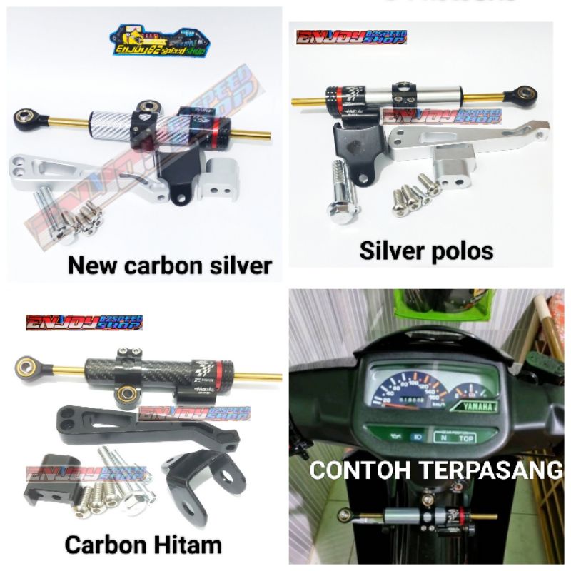 Paket Stabiliser Matris Stabilizer Steering Dumper 16 clik carbon &amp; Silver plus Breket tengah matic beat vario / bebek fizr jupiter z vega
