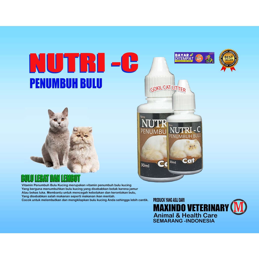 OBAT -VITAMIN UNTUK BULU KUCING RONTOK BOTAK PITAK PENUMBUH BULU KITTEN NUTRI C 30ml-READY STOK