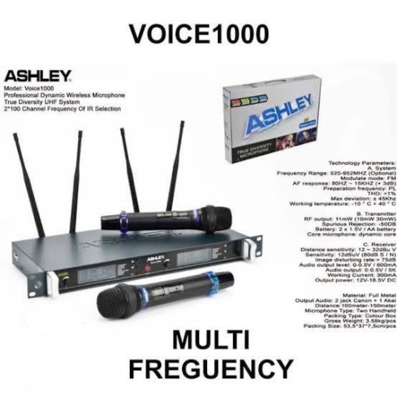 MICROPHONE MIC WIRELESS ASHLEY VOICE 1000 HANDHELD MIK TANPA KABEL