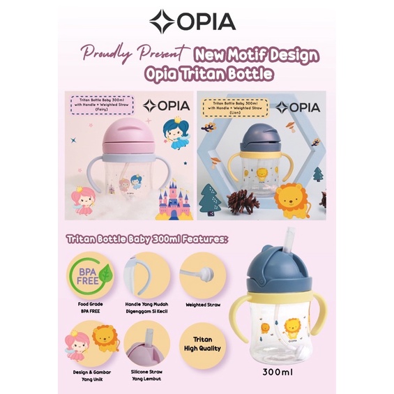 Opia tritan baby bottle 350ml fairytale with weighted straw bottle - botol minum dengan pemberat