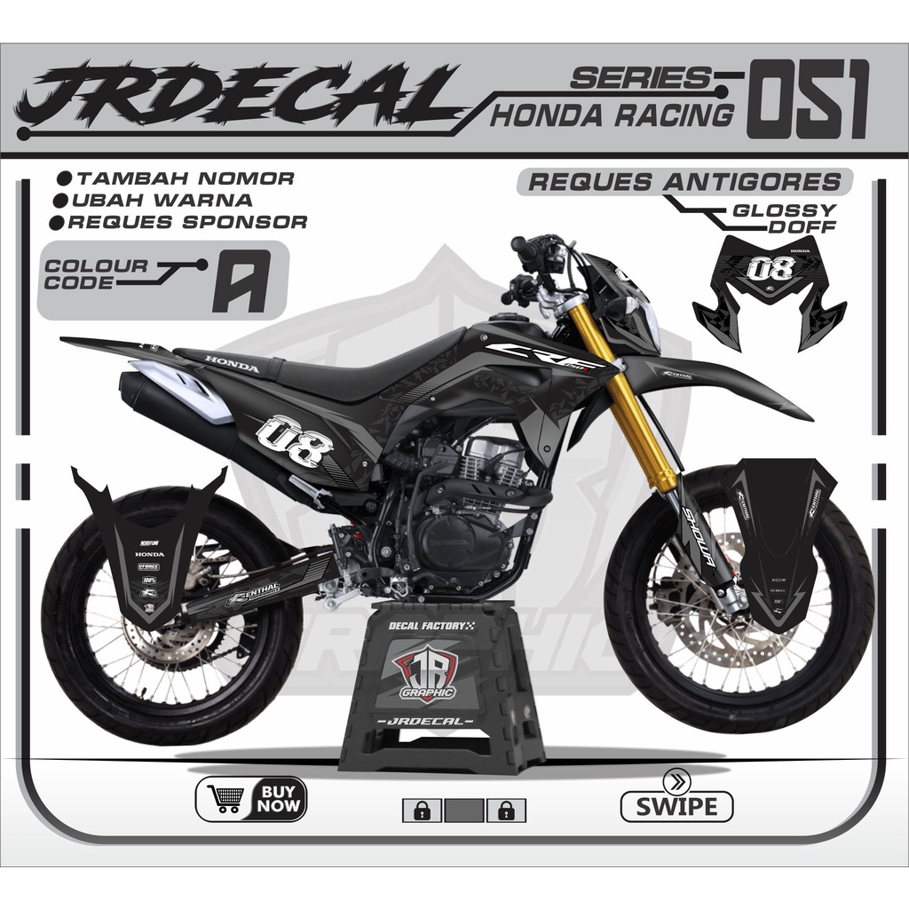 (BISA COD) DECAL STIKER CRF HITAM KEREN TERBARU - STIKER CRF SUPERMOTO - DECAL CRF 150L SUPERMOTO HI